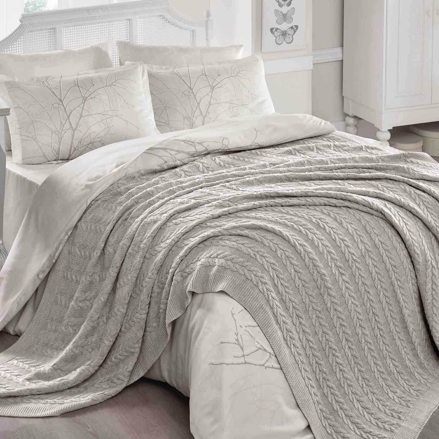 Ca15002 Örgü Battaniye Bej