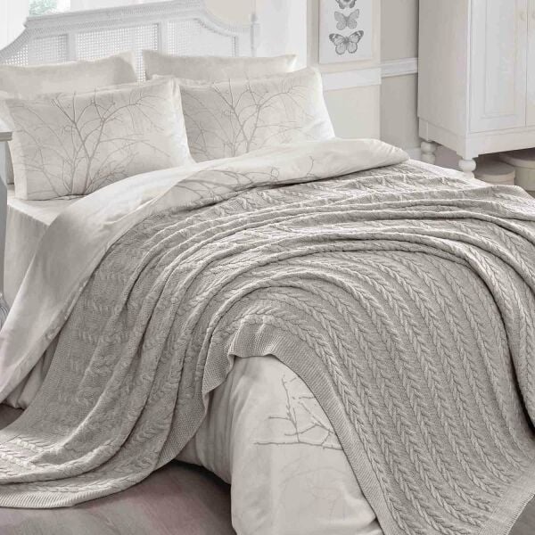 Ca15002 Örgü Battaniye Bej