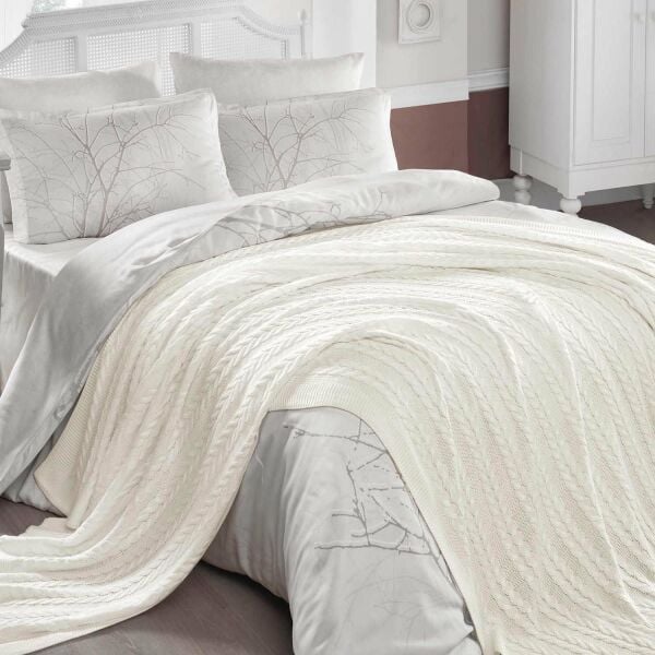 Ca15002 Örgü Battaniye Ekru