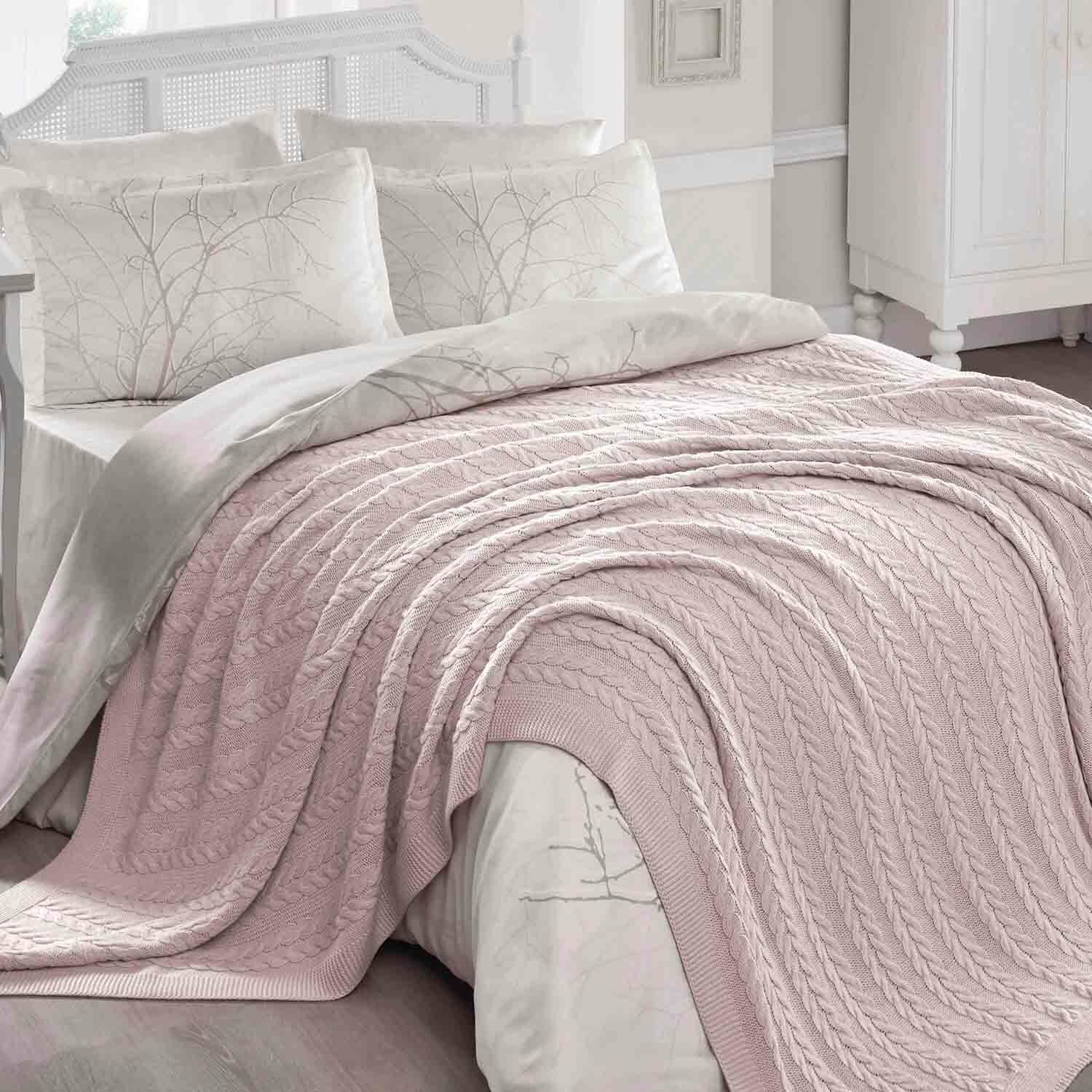 Ca15002 Örgü Battaniye Pudra