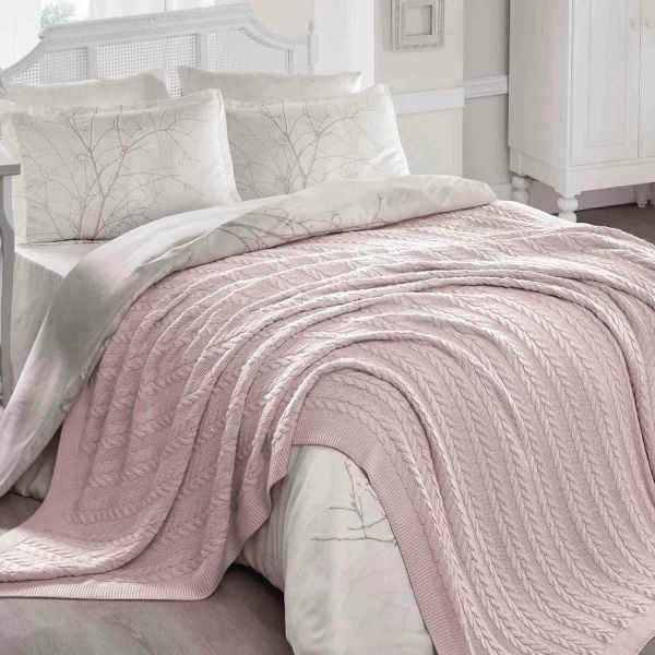 Ca15002 Örgü Battaniye Pudra