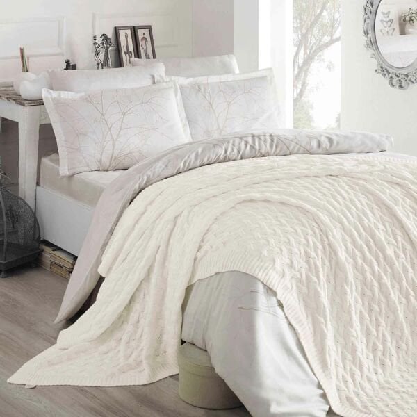 CA16001 Örgü Battaniye Ekru