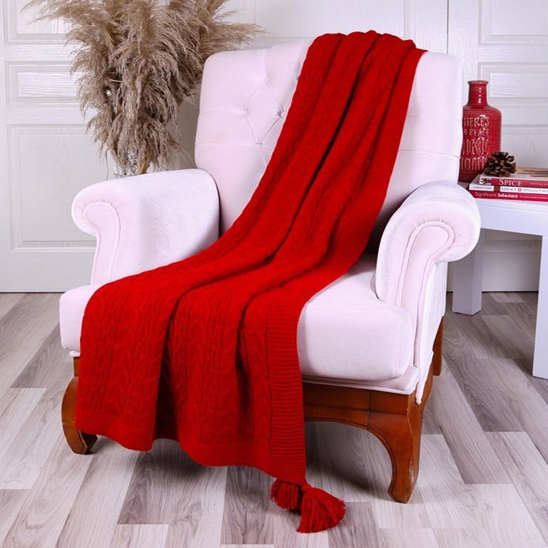 Ta11002 Örgü Koltuk Şalı KIRMIZI