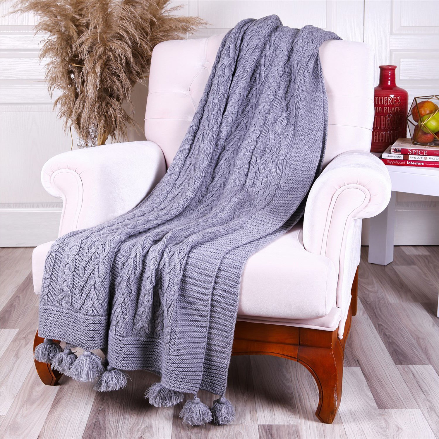 Ta13002 Örgü Koltuk Şalı GRİ