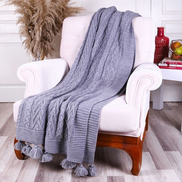 Ta13002 Örgü Koltuk Şalı GRİ