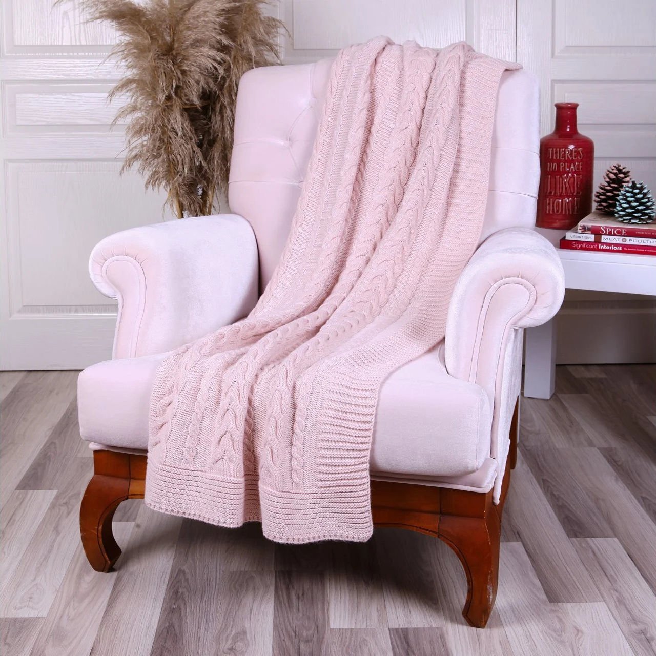 TA14010 Örgü Koltuk Şalı Pembe