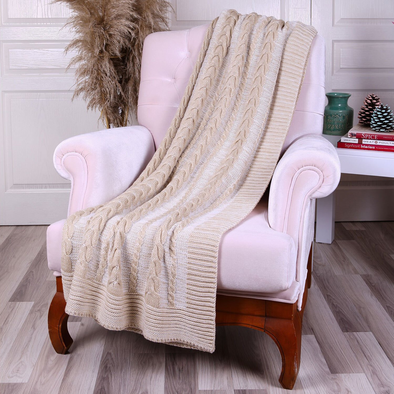 TA14010 Örgü Koltuk Şalı Bej