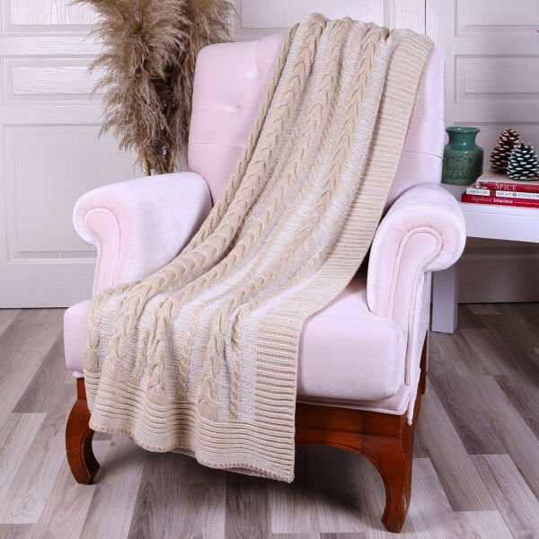 TA14010 Örgü Koltuk Şalı Bej