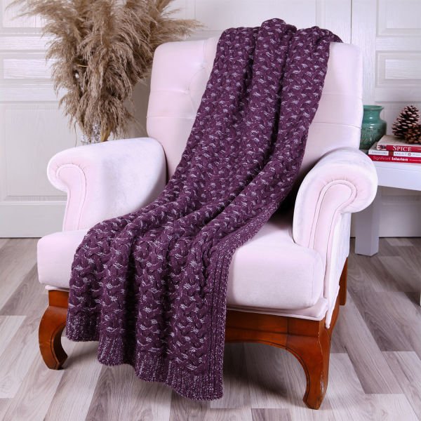 TA14011 Örgü Koltuk Şalı Mürdüm