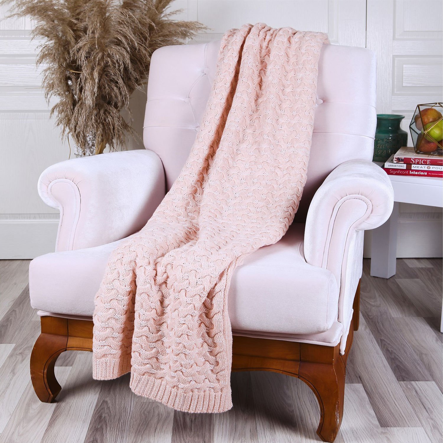 TA14011 Örgü Koltuk Şalı Pudra