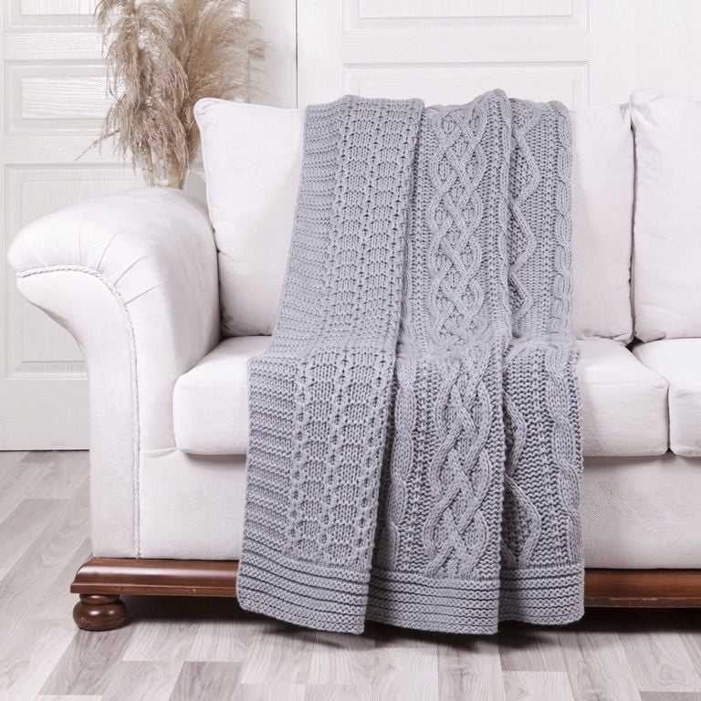 Ta14017 Örgü Koltuk Şalı Gri