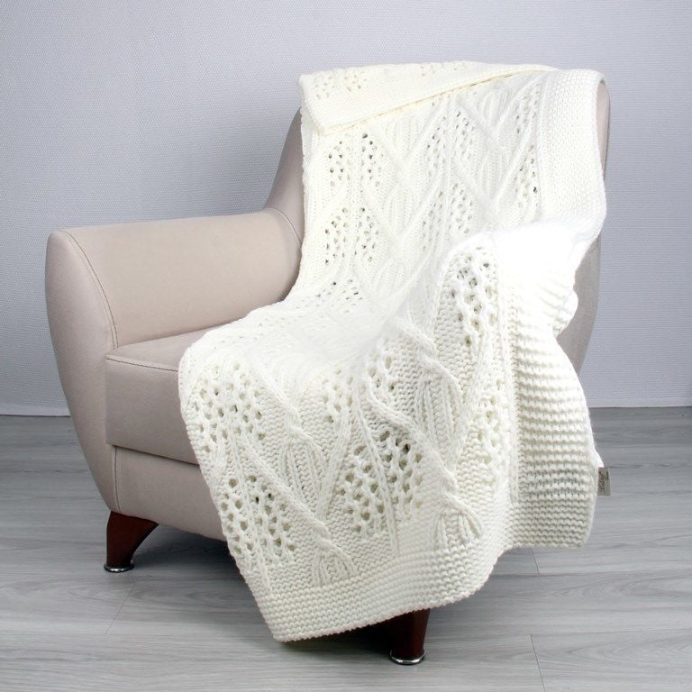 TA14019 Örgü Koltuk Şalı Ekru