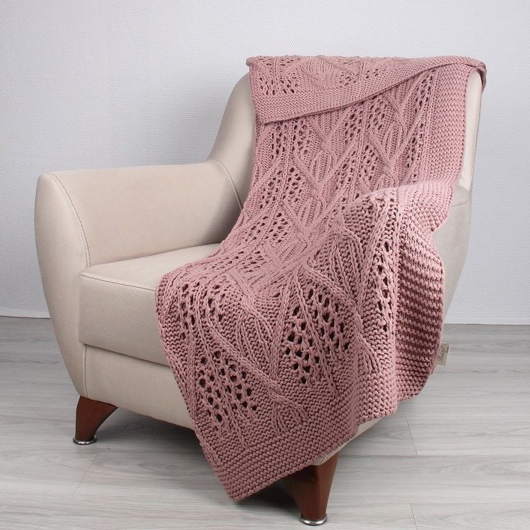 TA14019 Örgü Koltuk Şalı Pudra