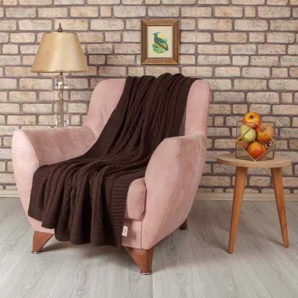 TA15003 Örgü Koltuk Şalı Kahve