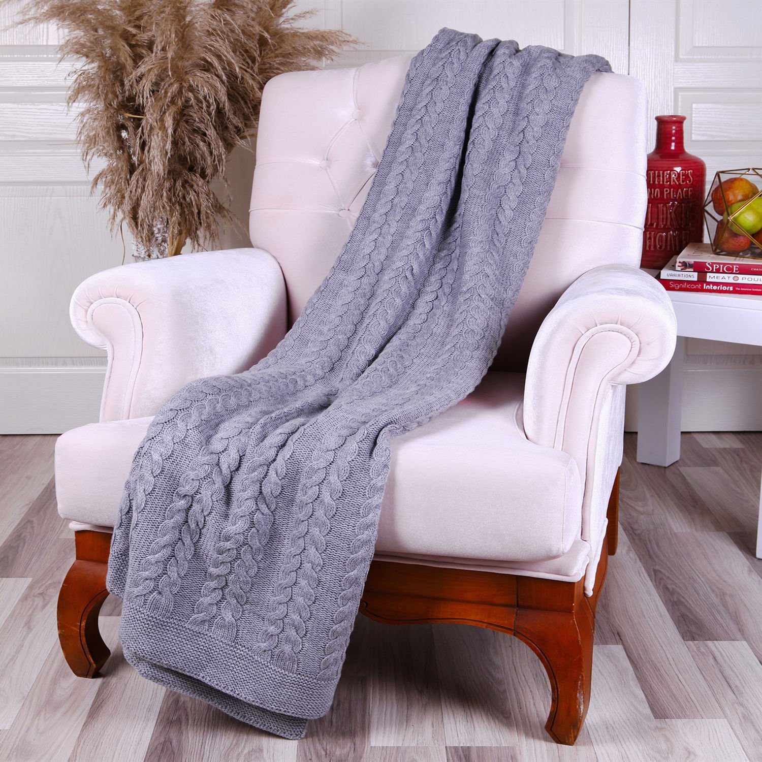 Ta15005 Örgü Koltuk Şalı AÇIK GRİ