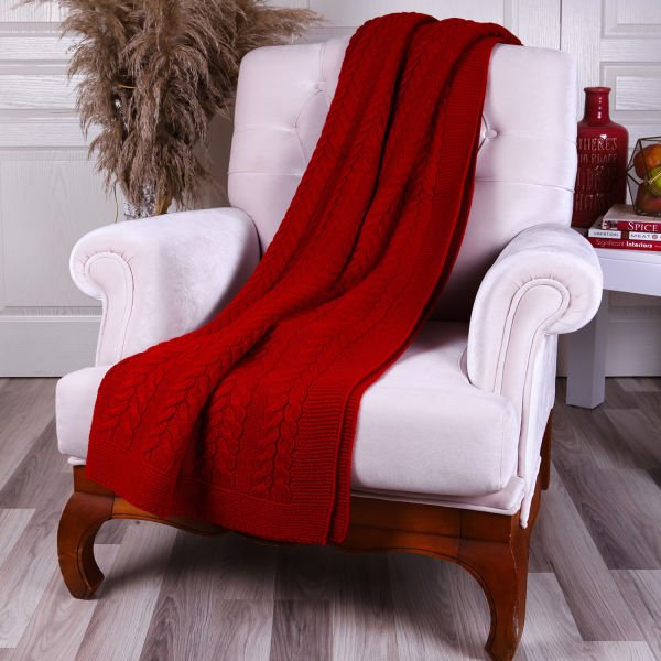 Ta15005 Örgü Koltuk Şalı KIRMIZI