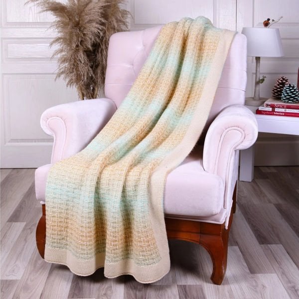 TA15009 Örgü Koltuk Şalı Bej - Yeşil