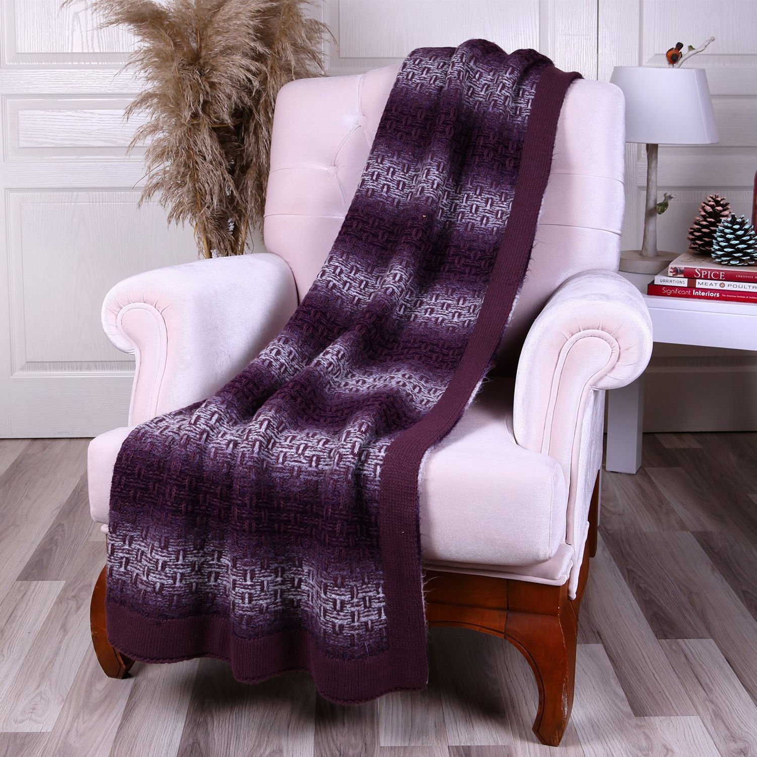 TA15009 Örgü Koltuk Şalı Mürdüm - Mor