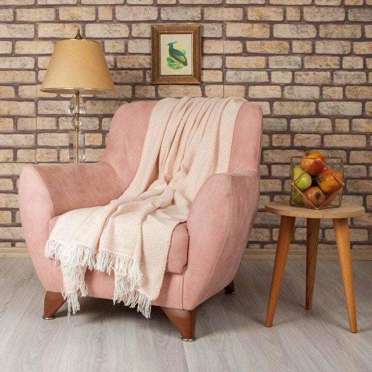 Ta17511 Örgü Koltuk Şalı Pudra