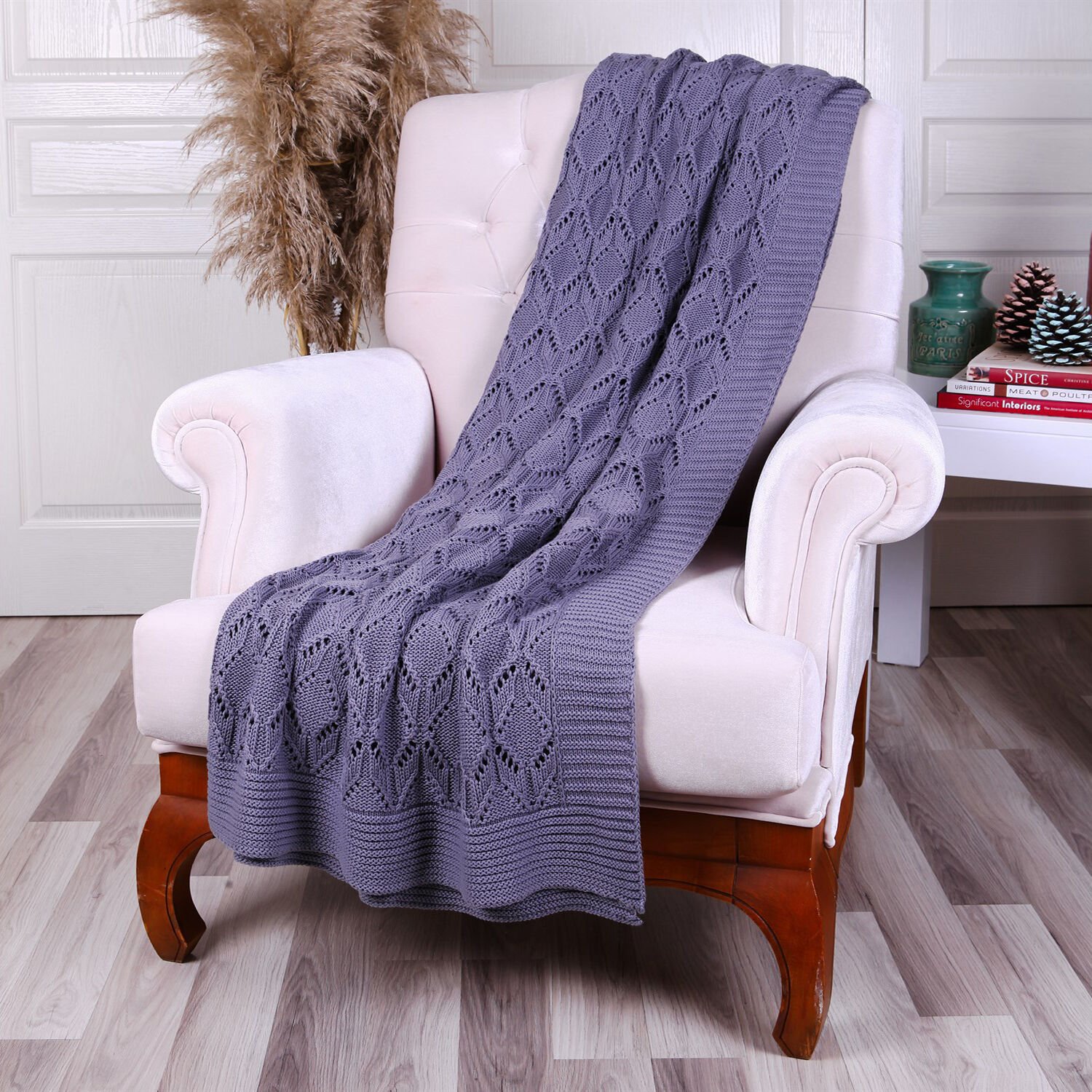 Tp12014 Örgü Koltuk Şalı Koyu Gri