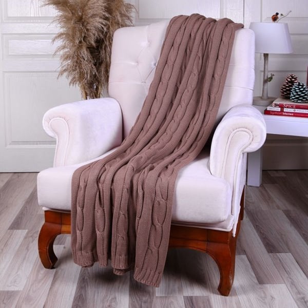 Tp14022 Örgü Koltuk Şalı Açık Kahve