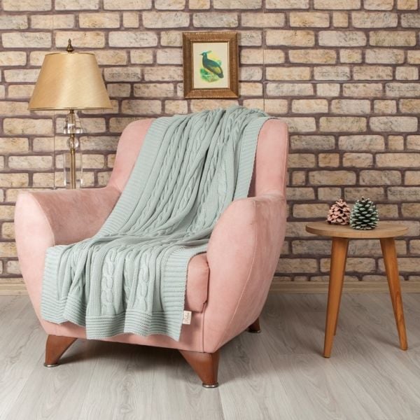 TP14026 Örgü Koltuk Şalı Mint