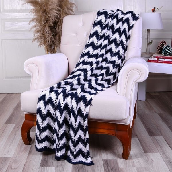 TP15001 Örgü Koltuk Şalı Lacivert - Ekru