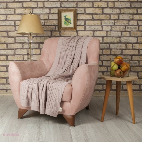 Örgü Koltuk Şalı Pudra
