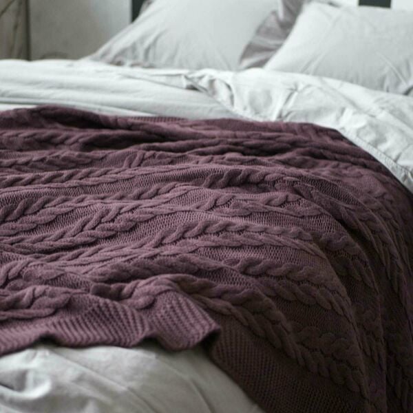 Ca15002 Örgü Battaniye Mürdüm