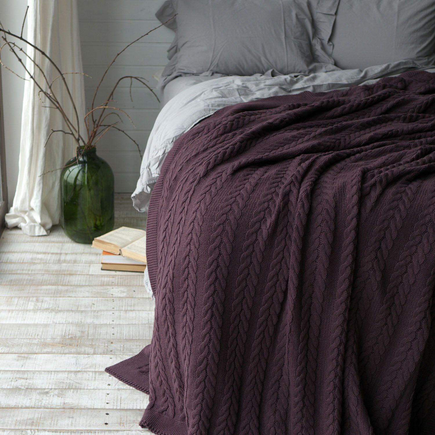 Ca15002 Örgü Battaniye Mürdüm