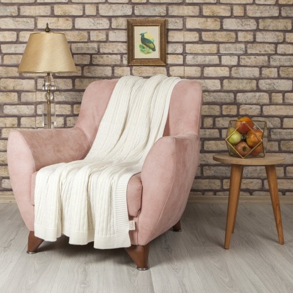 Tp15007 Örgü Koltuk Şalı Ekru