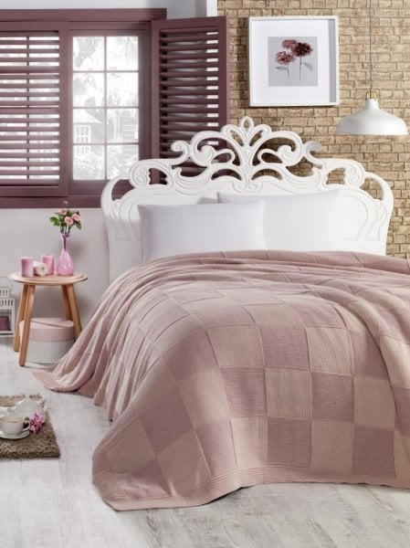 Ca18002 Örgü Battaniye Pudra