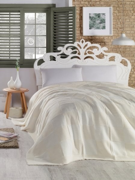 Ca18002 Örgü Battaniye Naturel