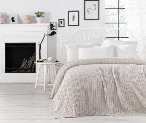 Ca18003 Örgü Battaniye Bej