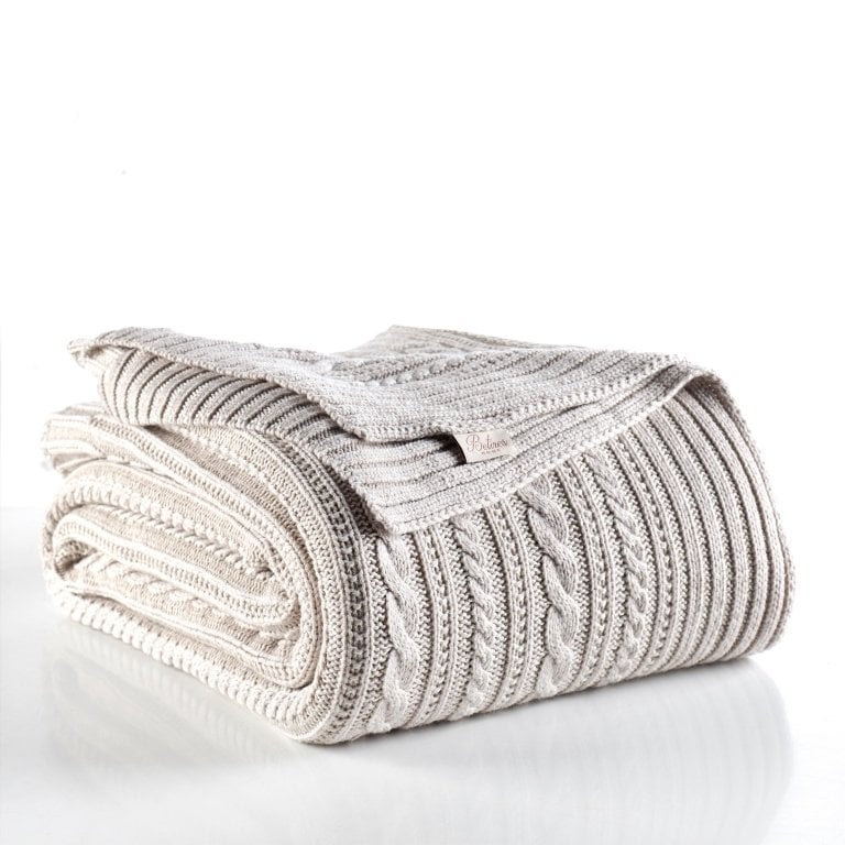 Ca18003 Örgü Battaniye Bej