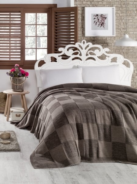 Ca18002 Örgü Battaniye Kahve