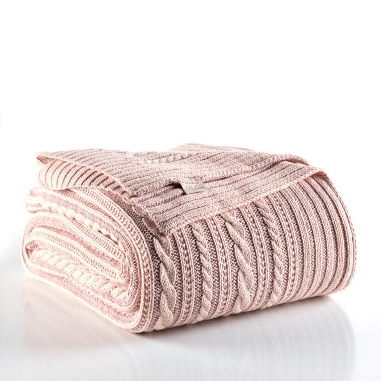 Ca18003 Örgü Battaniye Pudra Çift kişilik