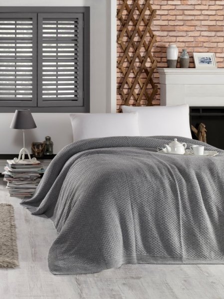 Ca18014 Örgü Battaniye Gri