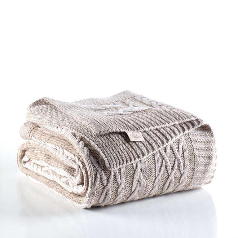 Ca19001 Örgü Battaniye Bej