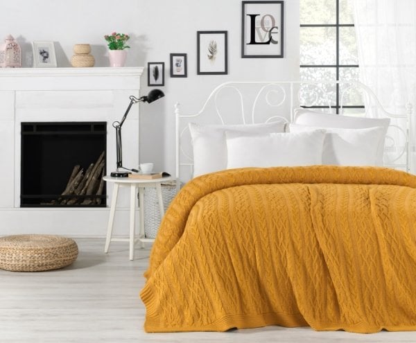 Ca19001 Örgü Battaniye Hardal