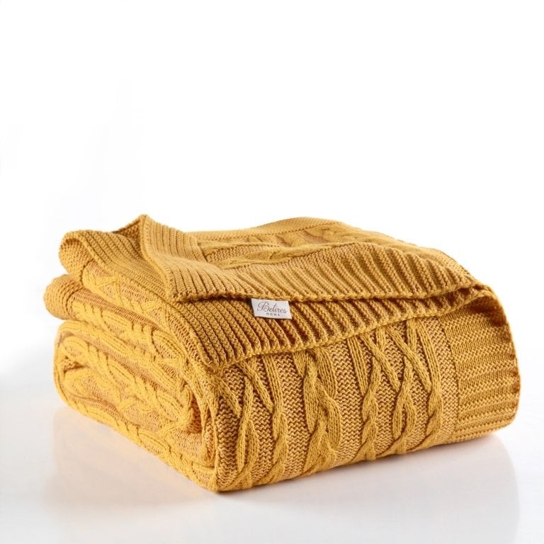 Ca19001 Örgü Battaniye Hardal