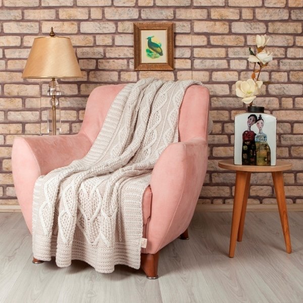 Tal18002 Örgü Koltuk Şalı Bej