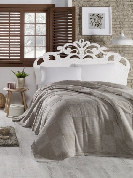 Ca18002 Örgü Battaniye Bej