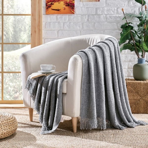 Örgü Koltuk Şalı Throw GRİ