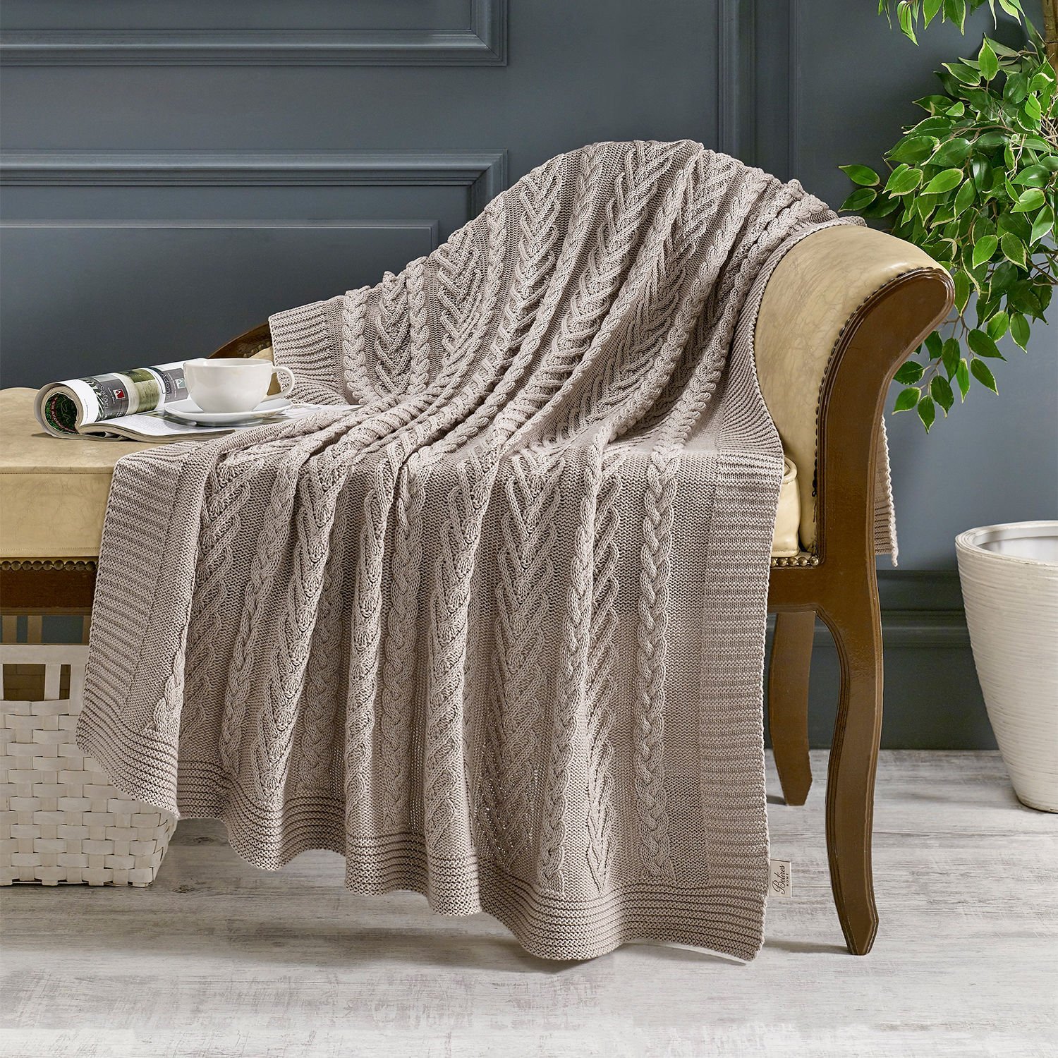 Tp21001 Örgü Koltuk Şalı BEJ